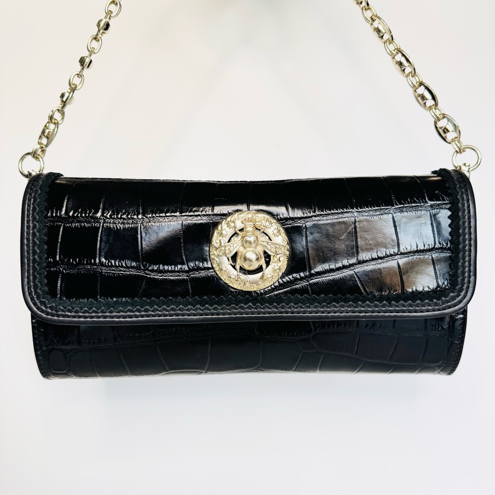 Shoulder Clutch Abigail Riggs ‘Miss Bouvier’ Black Embossed Leather - Picture 5 of 16
